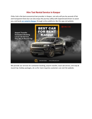 Hire Taxi Rental Service in Kanpur