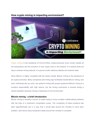 How crypto mining is impacting environment