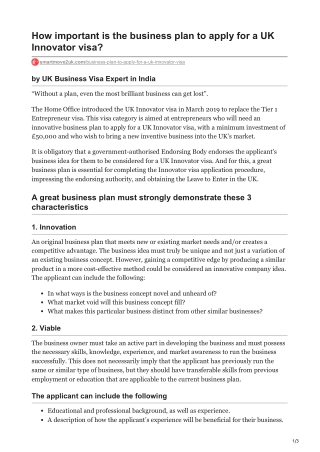 How important is the business plan to apply for a UK Innovator visa