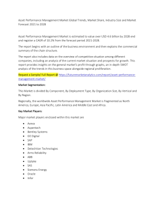 Asset Performance Management Market Trends, Market Share, Industry Size, Growth, and Market Forecast 2021 to 2028