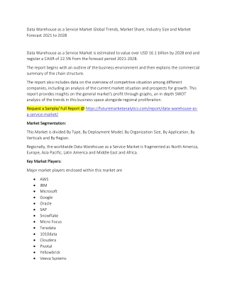 Data Warehouse as a Service Market Trends, Market Share, Industry Size, Growth, and Market Forecast 2021 to 2028