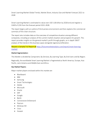 Smart Learning Market Trends, Market Share, Industry Size, Growth, and Market Forecast 2021 to 2028