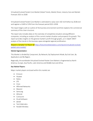 Virtualized Evolved Packet Core Market Trends, Market Share, Industry Size, Growth, and Market Forecast 2021 to 2028