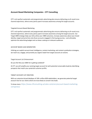 Account Based Marketing Companies - CFT Consulting
