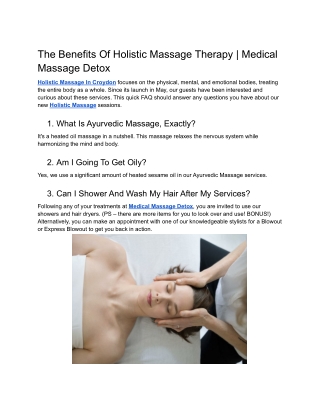 The Benefits Of Holistic Massage Therapy  Medical Massage Detox