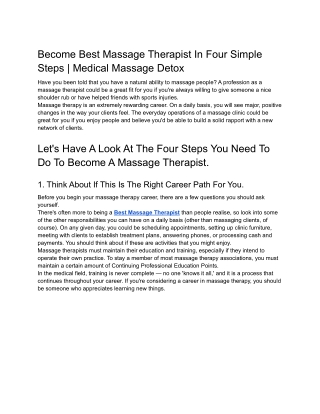 Become Best Massage Therapist In Four Simple Steps  Medical Massage Detox