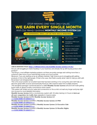 Monthly Income System 2.0 Review & Mega 1,600 Bonuses Value At $853,968