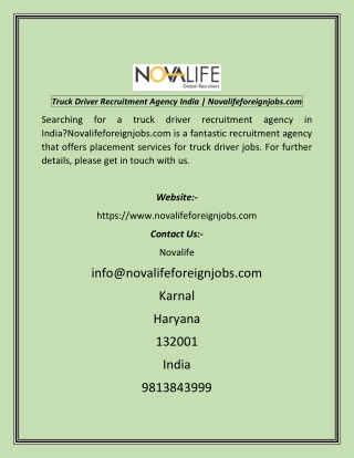 Truck Driver Recruitment Agency India  Novalifeforeignjobs