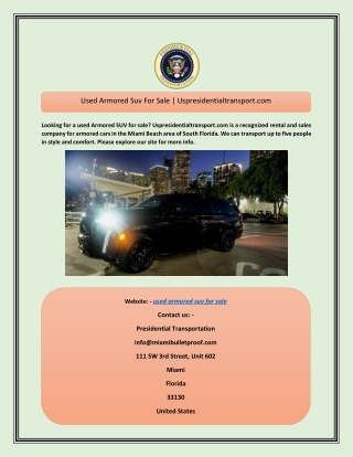 Used Armored Suv For Sale  Uspresidentialtransport