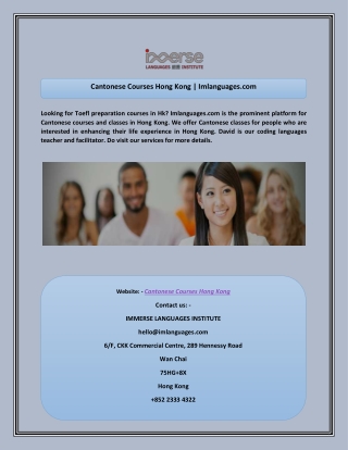 Cantonese Courses Hong Kong  Imlanguages