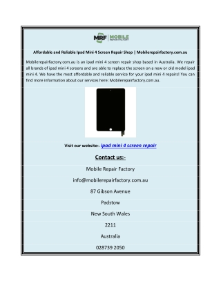 Affordable and Reliable Ipad Mini 4 Screen Repair Shop | Mobilerepairfactory.com
