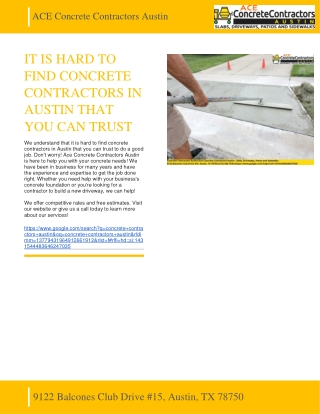 ACE CONCRETE CONTRACTORS AUSTIN - IT IS HARD TO FIND CONCRETE CONTRACTORS IN AUSTIN THAT YOU CAN TRUST