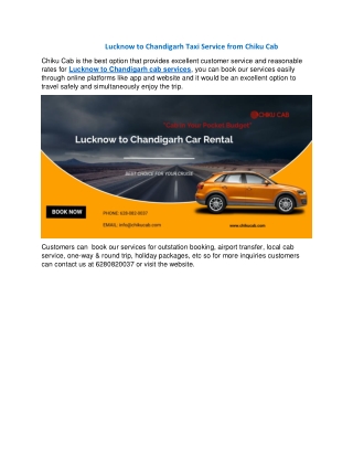 Lucknow to Chandigarh Taxi Service from Chiku Cab