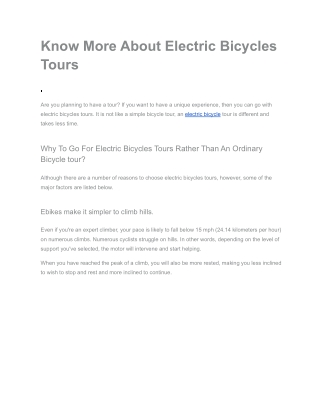 Know More About Electric Bicycles Tours