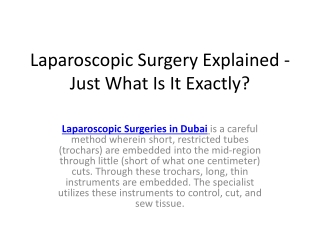 Laparoscopic Surgery Explained - Just What Is It