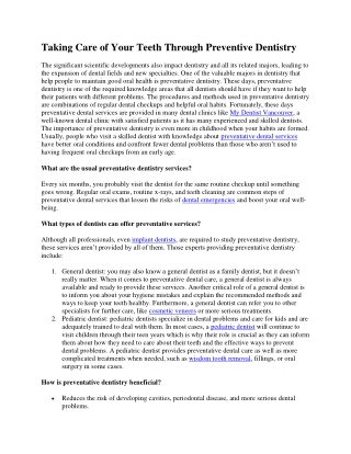 Taking Care of Your Teeth Through Preventive Dentistry