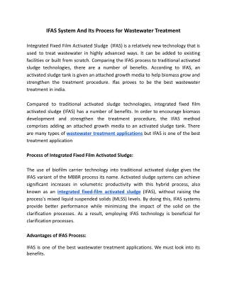 IFAS System And Its Process for Wastewater Treatment