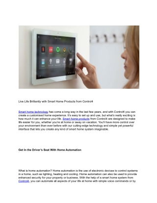 Live Life Brilliantly with Smart Home Products from Control4