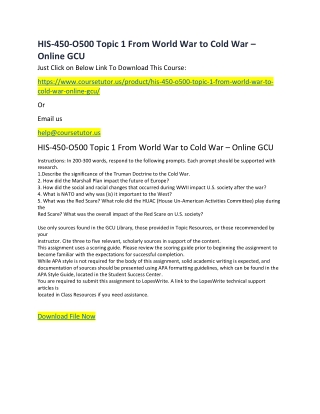 HIS-450-O500 Topic 1 From World War to Cold War – Online GCU