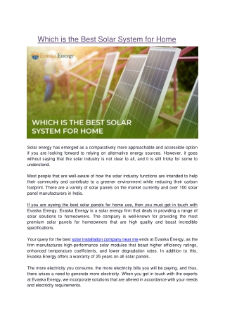 Which is the Best Solar System for Home