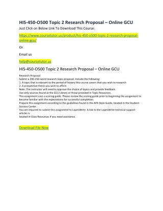 HIS-450-O500 Topic 2 Research Proposal – Online GCU