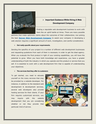 Important Guidance While Hiring A Web Development Company