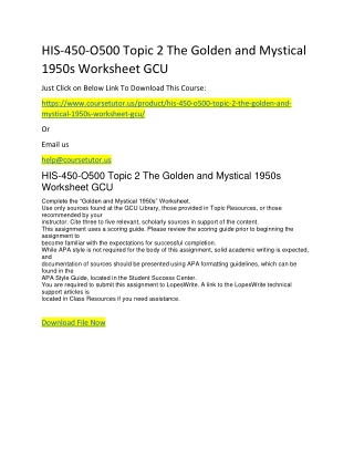 HIS-450-O500 Topic 2 The Golden and Mystical 1950s Worksheet GCU