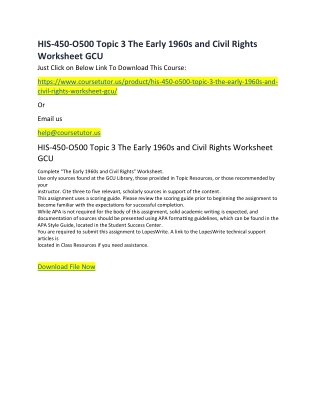 HIS-450-O500 Topic 3 The Early 1960s and Civil Rights Worksheet GCU