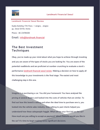 The Best Investment Techniques