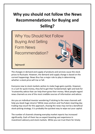 Why you should not follow the News Recommendations for Buying and Selling.docx