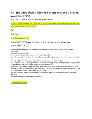 HIS-450-O500 Topic 4 Johnson’s Presidency and Vietnam Worksheet GCU