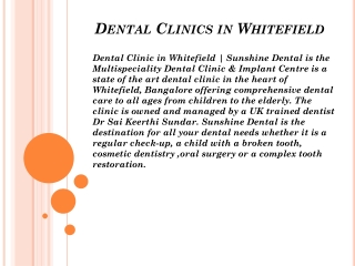Dental Clinics in Whitefield