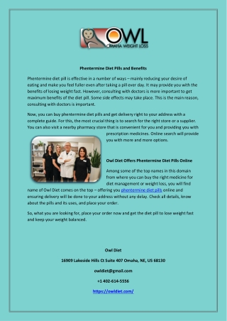 Phentermine Diet Pills and Benefits