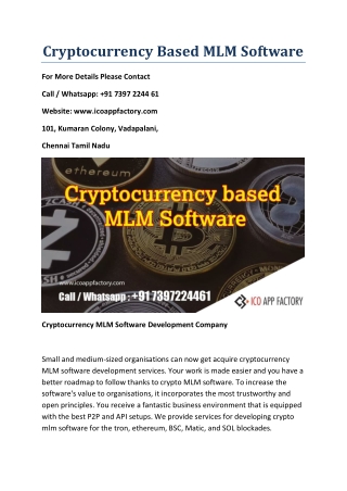 Cryptocurrency Based MLM Software