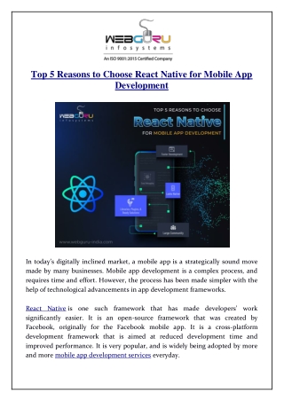 Top 5 Reasons to Choose React Native for Mobile App Development