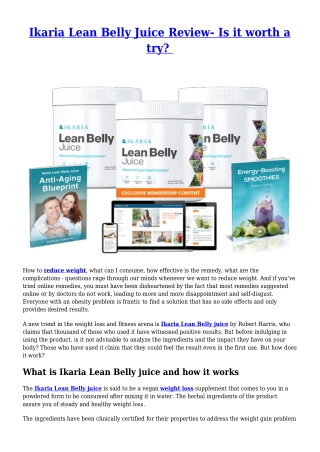 Ikaria Lean Belly Juice Review- Is it worth a try?