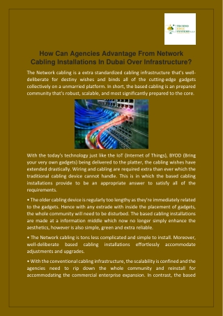 How Can Agencies Advantage From Network Cabling Installations In Dubai Over Infrastructure