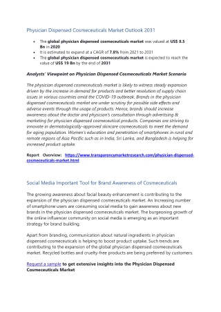 Physician Dispensed Cosmeceuticals Market Outlook 2031
