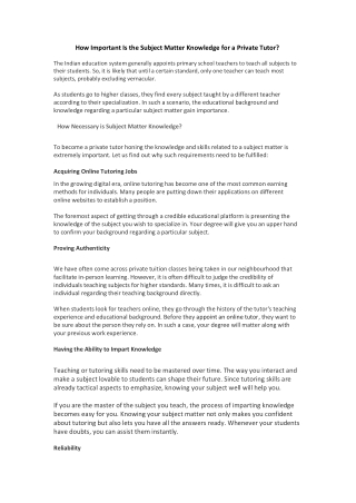 How Important Is the Subject Matter Knowledge for a Private Tutor