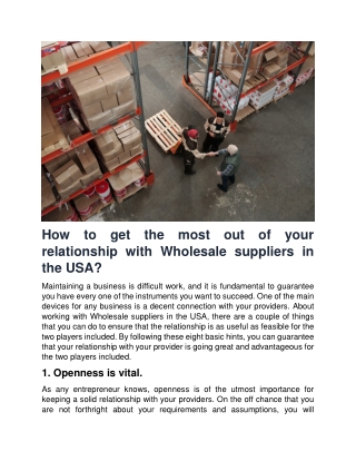 How to get the most out of your relationship with Wholesale suppliers in the USA