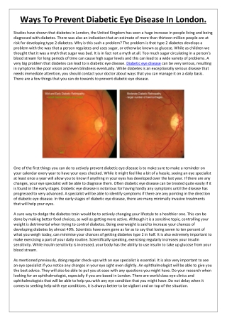 Ways To Prevent Diabetic Eye Disease In London