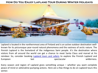 How Do You Enjoy Lapland Tour During Winter Holidays?