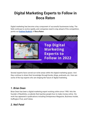 Digital Marketing Experts to Follow in Boca Raton