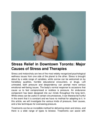 Stress Relief in Downtown Toronto Major Causes of Stress and Therapies