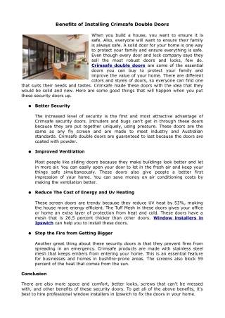 Benefits of Installing Crimsafe Double Doors