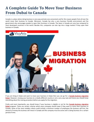 A Complete Guide To Move Your Business From Dubai to Canada