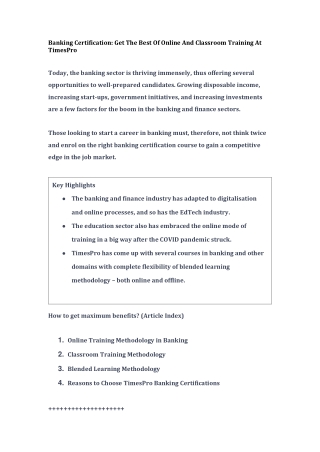 Banking Certification Get The Best Of Online And Classroom Training At TimesPro