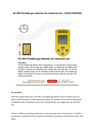 OC-904 Portable gas detector for industrial use - GAXCE SENSORS