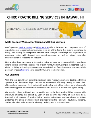 CHIROPRACTIC BILLING SERVICES IN HAWAII, HI