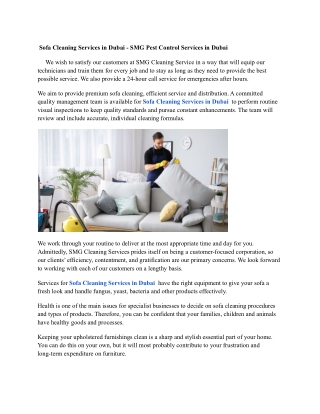 Sofa Cleaning Services in Dubai - SMG Pest Control Services in Dubai